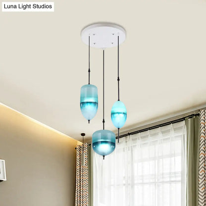 Blue Modernist Teardrop Cluster Pendant Light Fixture with 3 Glass Lights for Living Room