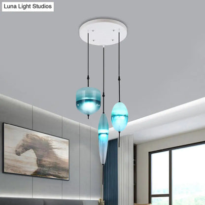 Blue Modernist Teardrop Cluster Pendant Light Fixture with 3 Glass Lights for Living Room