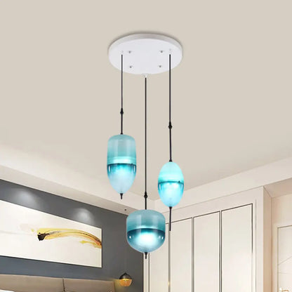 Blue Modernist Teardrop Cluster Pendant Light Fixture with 3 Glass Lights for Living Room