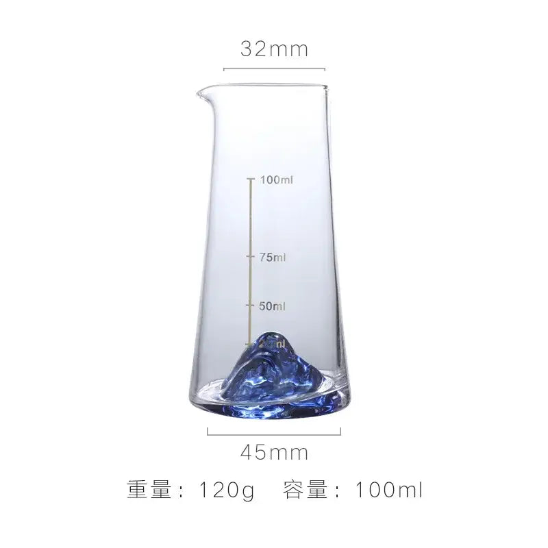 Clear glass measuring beaker with blue mountain base and 100ml markings from decorbites blue sake glass ice jug set