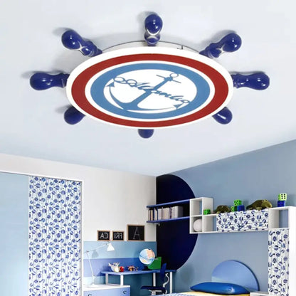 Lámpara de techo DecorBites™ con diseño de timón náutico azul para dormitorio infantil con ancla y diseño empotrado en acrílico.