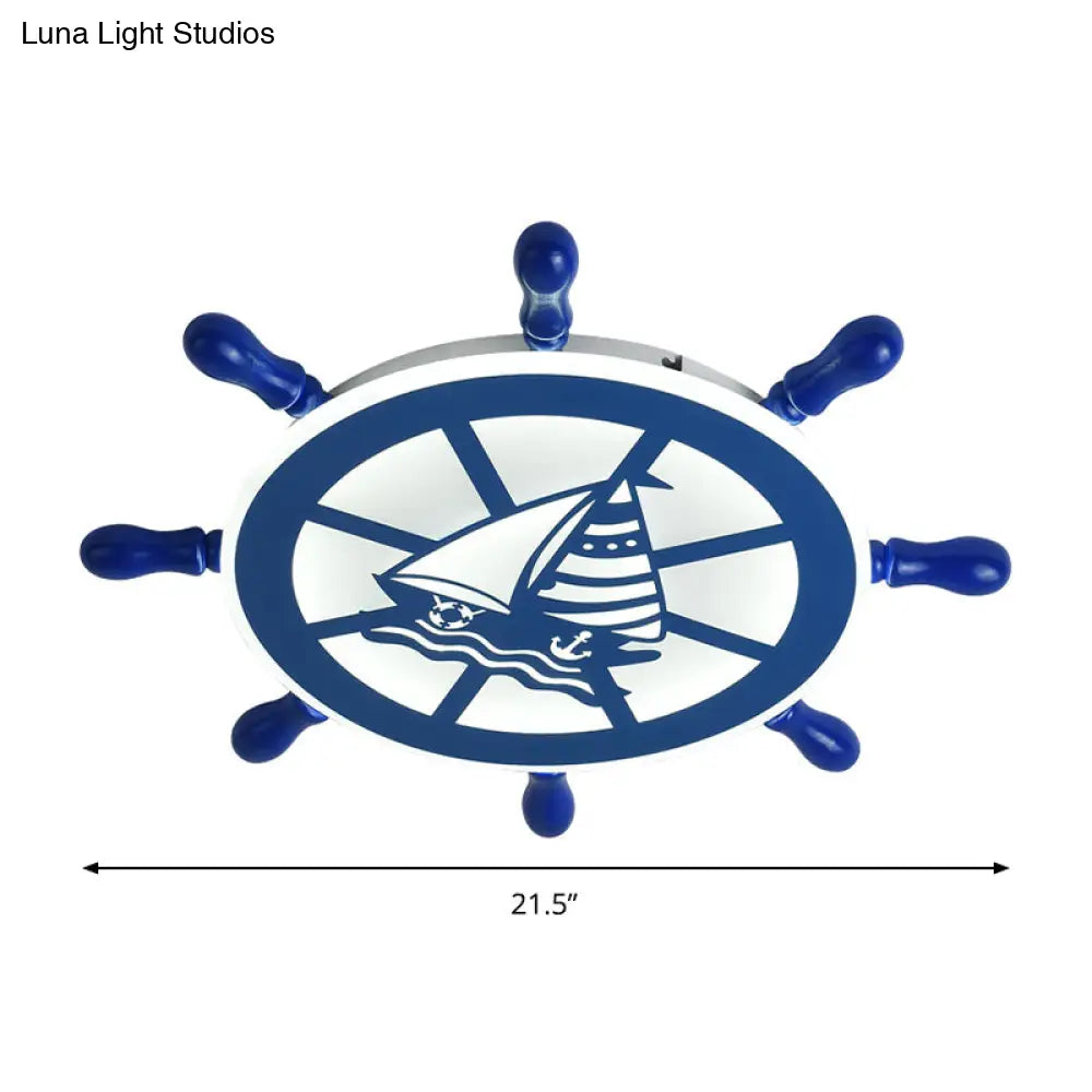 DecorBites™ DecorBites™ Blue Nautical Rudder Flushmount LED Ceiling Lamp for Boys Bedroom: Warm/White Light