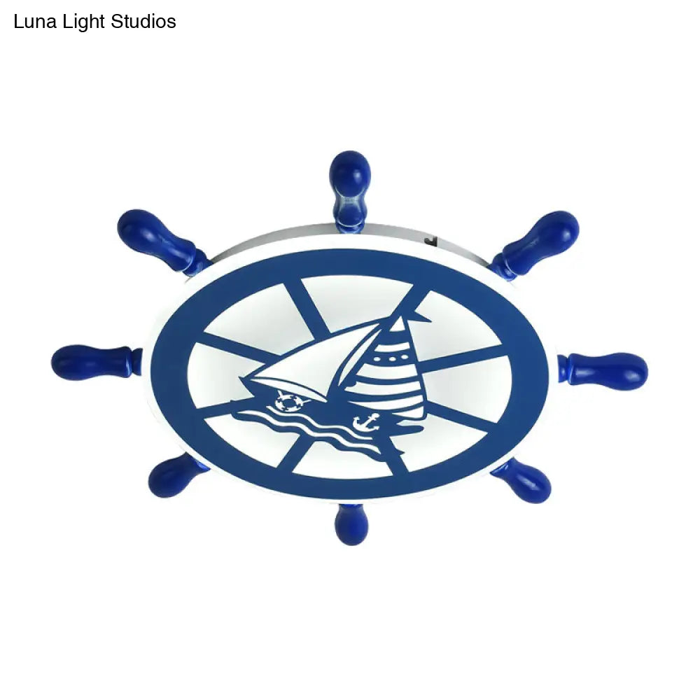 DecorBites™ DecorBites™ Blue Nautical Rudder Flushmount LED Ceiling Lamp for Boys Bedroom: Warm/White Light