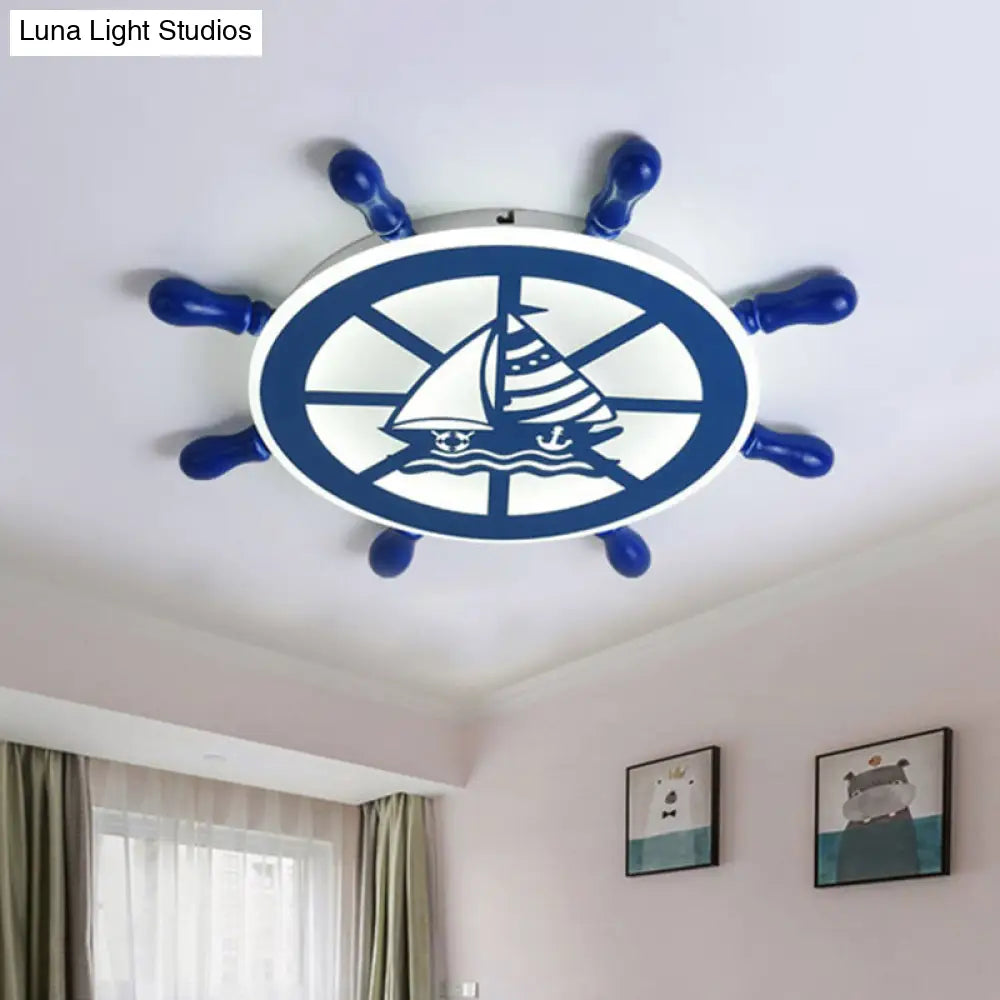 DecorBites™ DecorBites™ Blue Nautical Rudder Flushmount LED Ceiling Lamp for Boys Bedroom: Warm/White Light