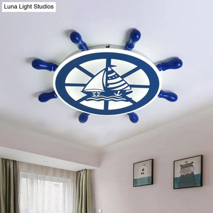 DecorBites™ DecorBites™ Blue Nautical Rudder Flushmount LED Ceiling Lamp for Boys Bedroom: Warm/White Light