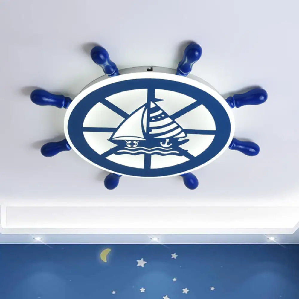 DecorBites™ DecorBites™ Blue Nautical Rudder Flushmount LED Ceiling Lamp for Boys Bedroom: Warm/White Light