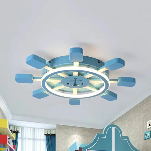 DecorBites™ Blue Nautical Rudder LED Ceiling Light with Anchor Metal Lamp - Perfect for Kid's Bedrooms