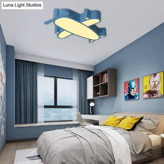 DecorBites™ Blue Plane Kids' Bedroom Ceiling Light: Cartoon Acrylic Flush Mount Fixture