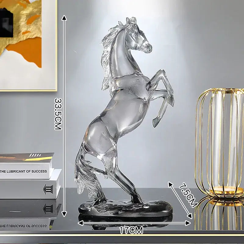 Transparent glass decorbites horse resin ornament with sleek blue and purple design for living room decorbites horse sculpture