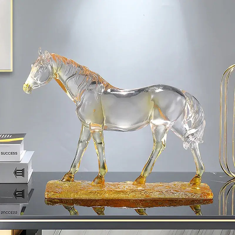 Transparent glass horse resin ornament with golden accents blue and purple decorbites horse for living room decor