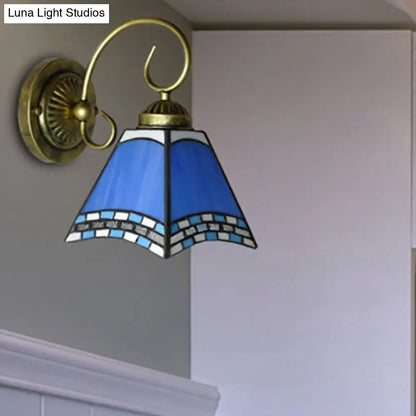 Blue Pyramid Nautical Mission Stained Glass Wall Mount Light - Ideal for Foyer Lighting