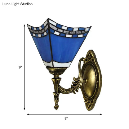 Blue Pyramid Nautical Mission Stained Glass Wall Mount Light - Ideal for Foyer Lighting