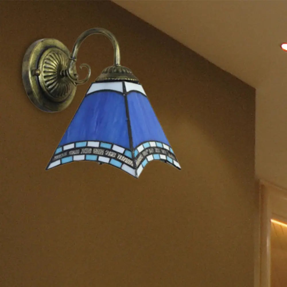 Blue Pyramid Nautical Mission Stained Glass Wall Mount Light - Ideal for Foyer Lighting