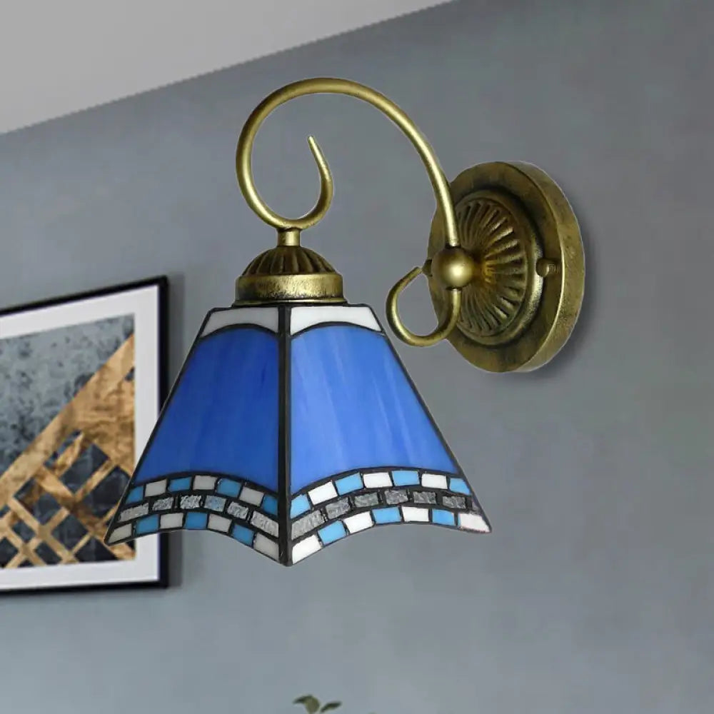 Blue Pyramid Nautical Mission Stained Glass Wall Mount Light - Ideal for Foyer Lighting
