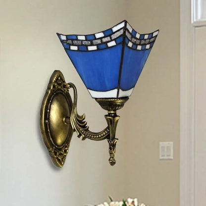 Blue Pyramid Nautical Mission Stained Glass Wall Mount Light - Ideal for Foyer Lighting