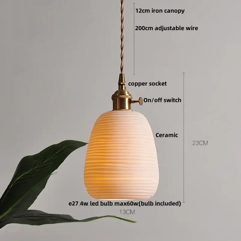 Blue ribbed ceramic led pendant lamp with honeycomb design and brass accents for stylish kitchen lighting decorbites ceramic led