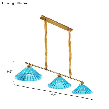 مصباح معلق مخروطي زجاجي أزرق مضلع من DecorBites™ - مصباح غرفة طعام تقليدي بثلاث مصابيح