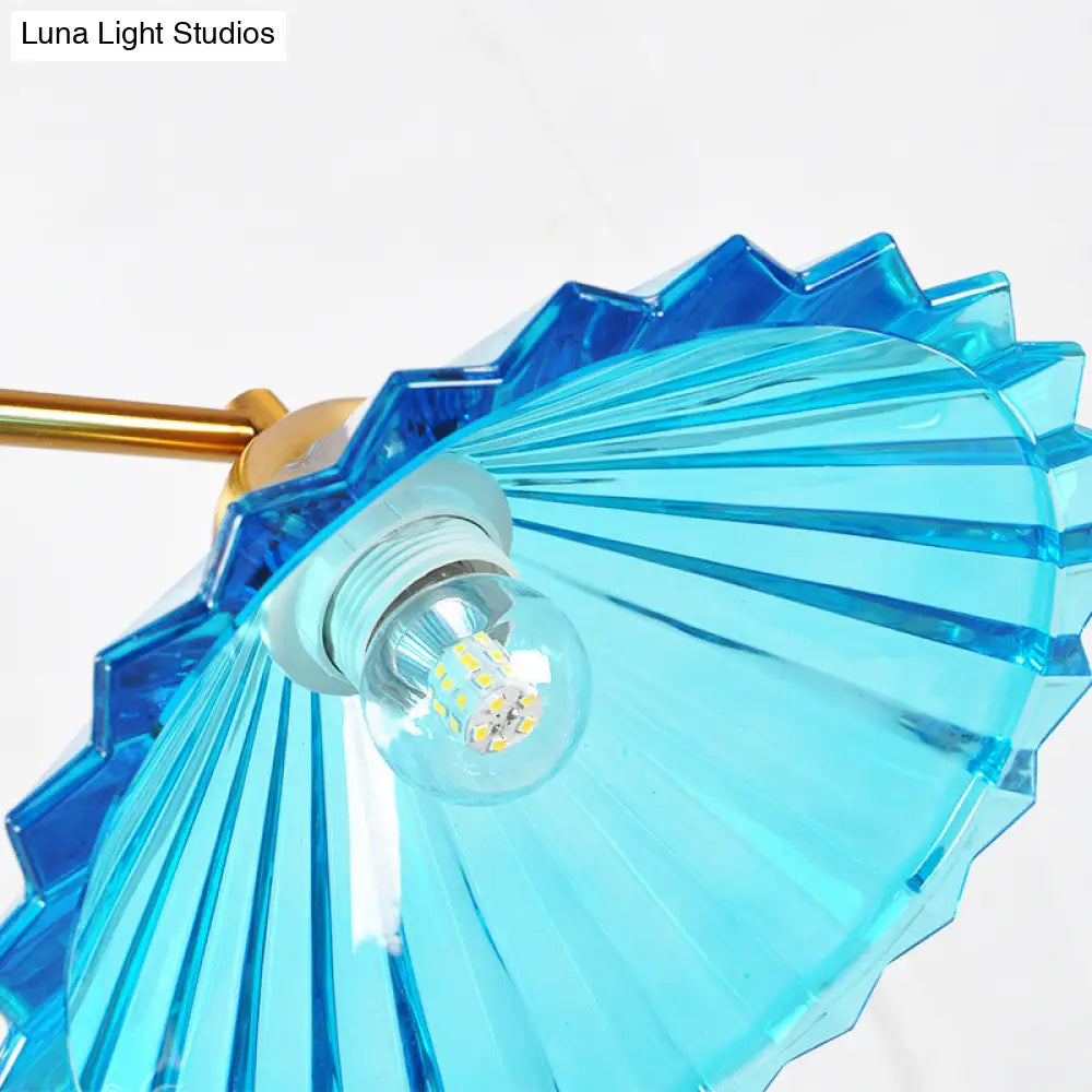 مصباح معلق مخروطي زجاجي أزرق مضلع من DecorBites™ - مصباح غرفة طعام تقليدي بثلاث مصابيح