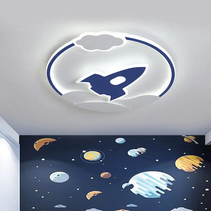 Lámpara de techo LED DecorBites™ Blue Rocket: Luz acrílica con diseño de dibujos animados para la habitación de los niños - Luz cálida/blanca