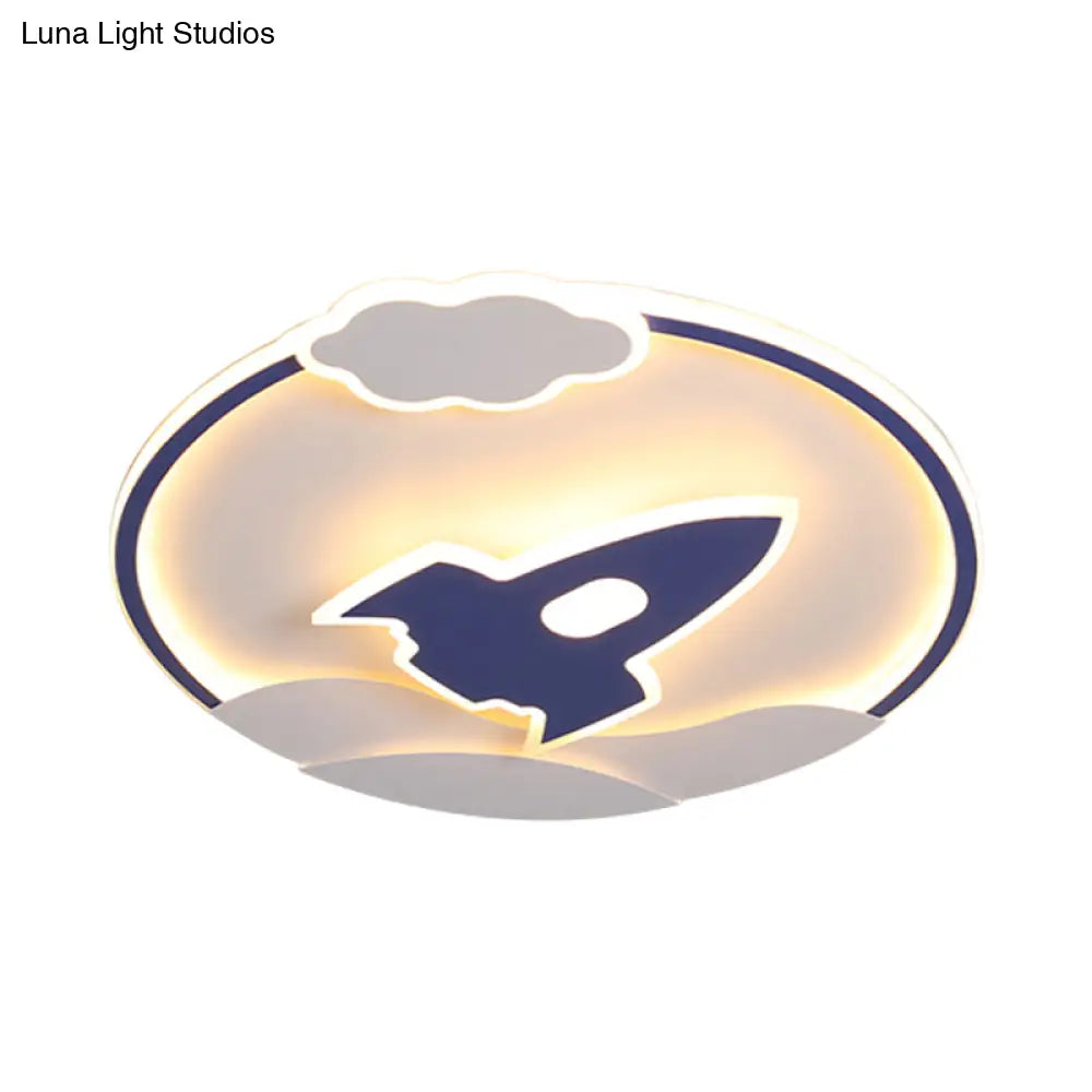 Lámpara de techo LED DecorBites™ Blue Rocket: Luz acrílica con diseño de dibujos animados para la habitación de los niños - Luz cálida/blanca