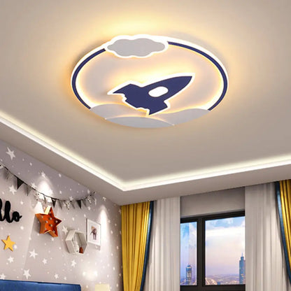 Lámpara de techo LED DecorBites™ Blue Rocket: Luz acrílica con diseño de dibujos animados para la habitación de los niños - Luz cálida/blanca