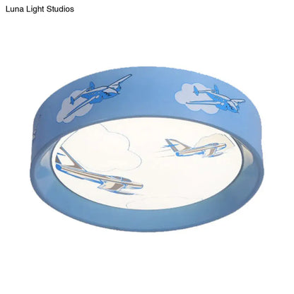 DecorBites™ Blue Round Flush Mount Ceiling Light with Cartoon Plane Design - Perfect for Bedroom
