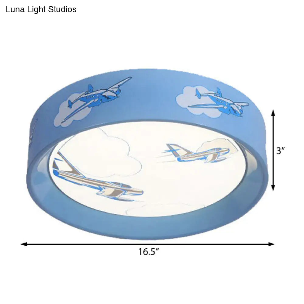 DecorBites™ Blue Round Flush Mount Ceiling Light with Cartoon Plane Design - Perfect for Bedroom