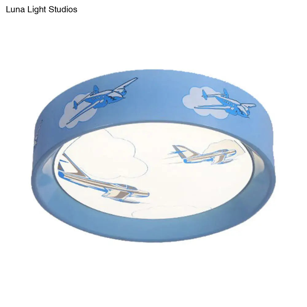 DecorBites™ Blue Round Flush Mount Ceiling Light with Cartoon Plane Design - Perfect for Bedroom