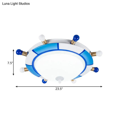 DecorBites™ Blue Rudder Cartoon Style LED Pendant Light - Flush Mount with Frosted Glass Shade
