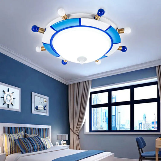 DecorBites™ Blue Rudder Cartoon Style LED Pendant Light - Flush Mount with Frosted Glass Shade