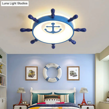 DecorBites™ Blue Rudder LED Ceiling Flush Light for Kids with Acrylic Shade and Anchor Pattern