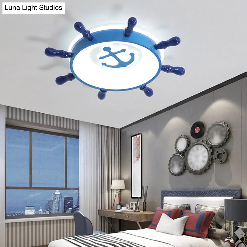 DecorBites™ Blue Rudder LED Ceiling Flush Light for Kids with Acrylic Shade and Anchor Pattern