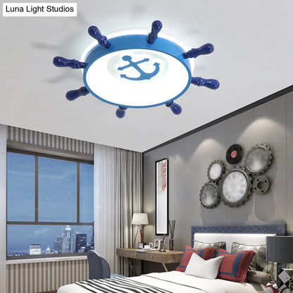 DecorBites™ Blue Rudder LED Ceiling Flush Light for Kids with Acrylic Shade and Anchor Pattern