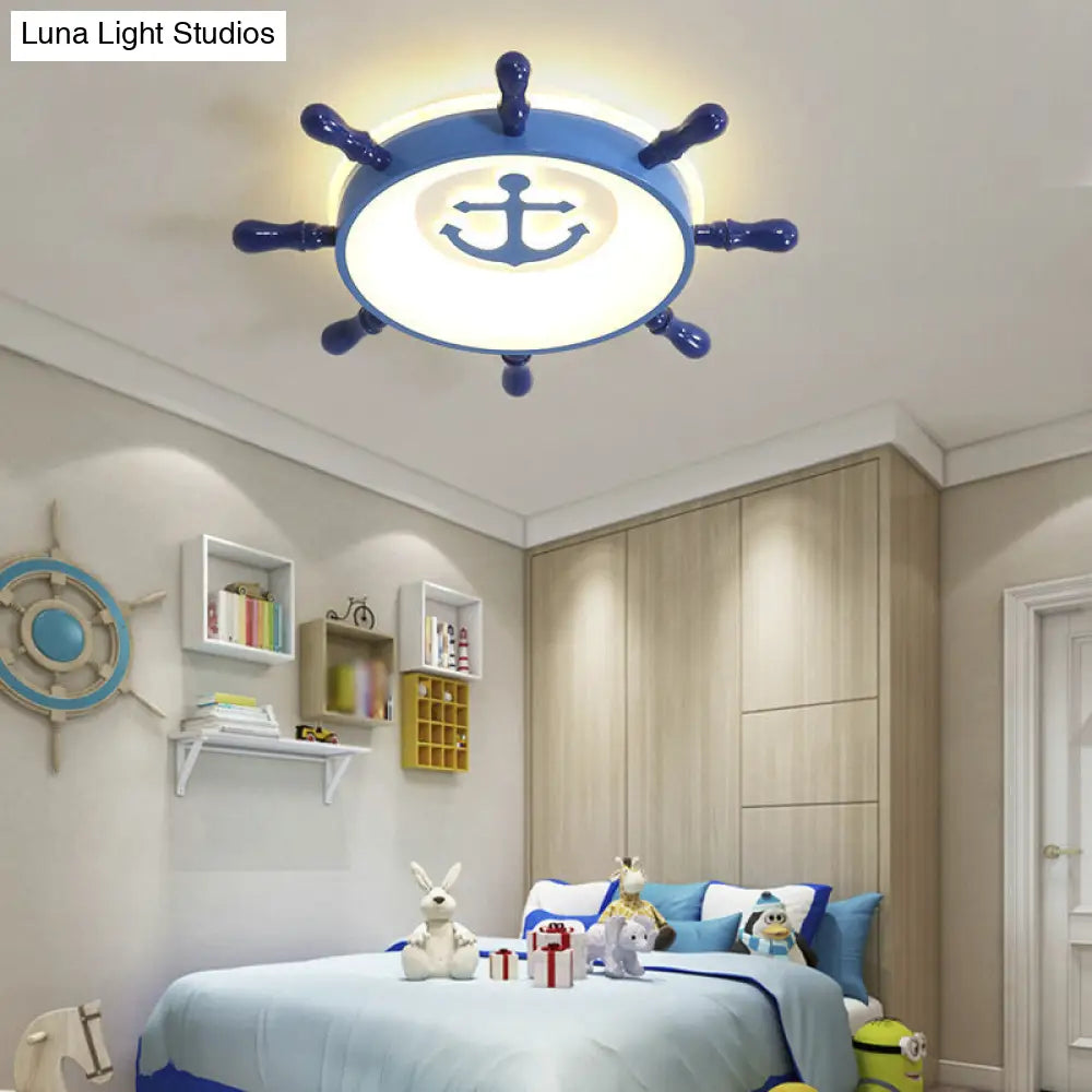 DecorBites™ Blue Rudder LED Ceiling Flush Light for Kids with Acrylic Shade and Anchor Pattern