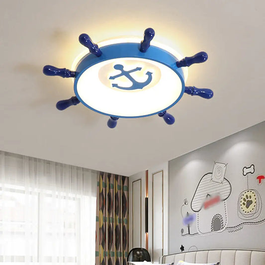 DecorBites™ Blue Rudder LED Ceiling Flush Light for Kids with Acrylic Shade and Anchor Pattern