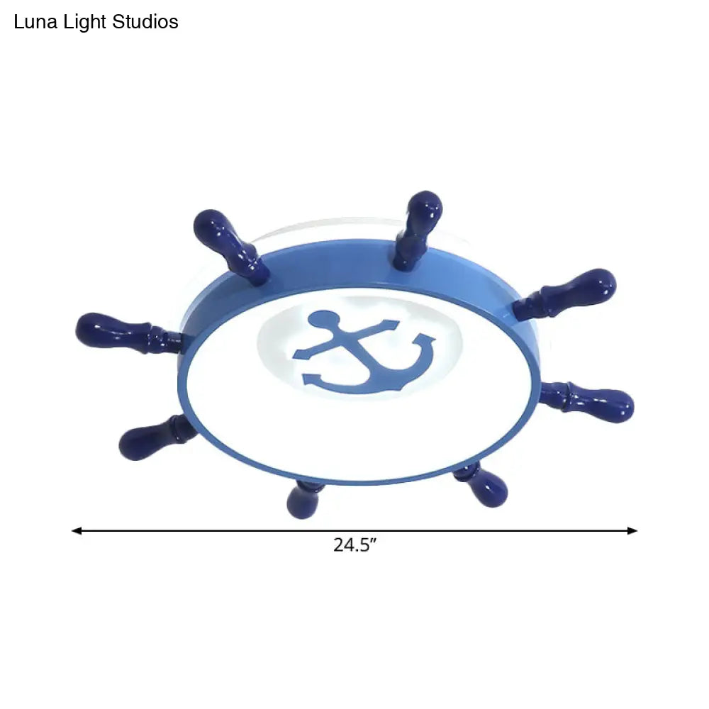 DecorBites™ Blue Rudder LED Ceiling Flush Light for Kids with Acrylic Shade and Anchor Pattern