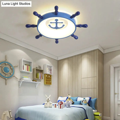 DecorBites™ Blue Rudder LED Ceiling Flush Light for Kids with Acrylic Shade and Anchor Pattern