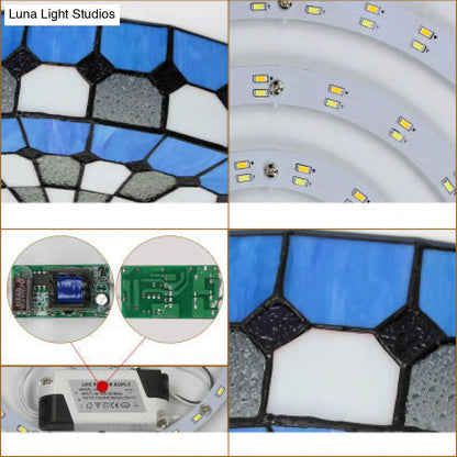 ديكوربايتس™ - مصباح سقف أزرق ريفي من الزجاج الملون - تصميم دائري لغرفة النوم
