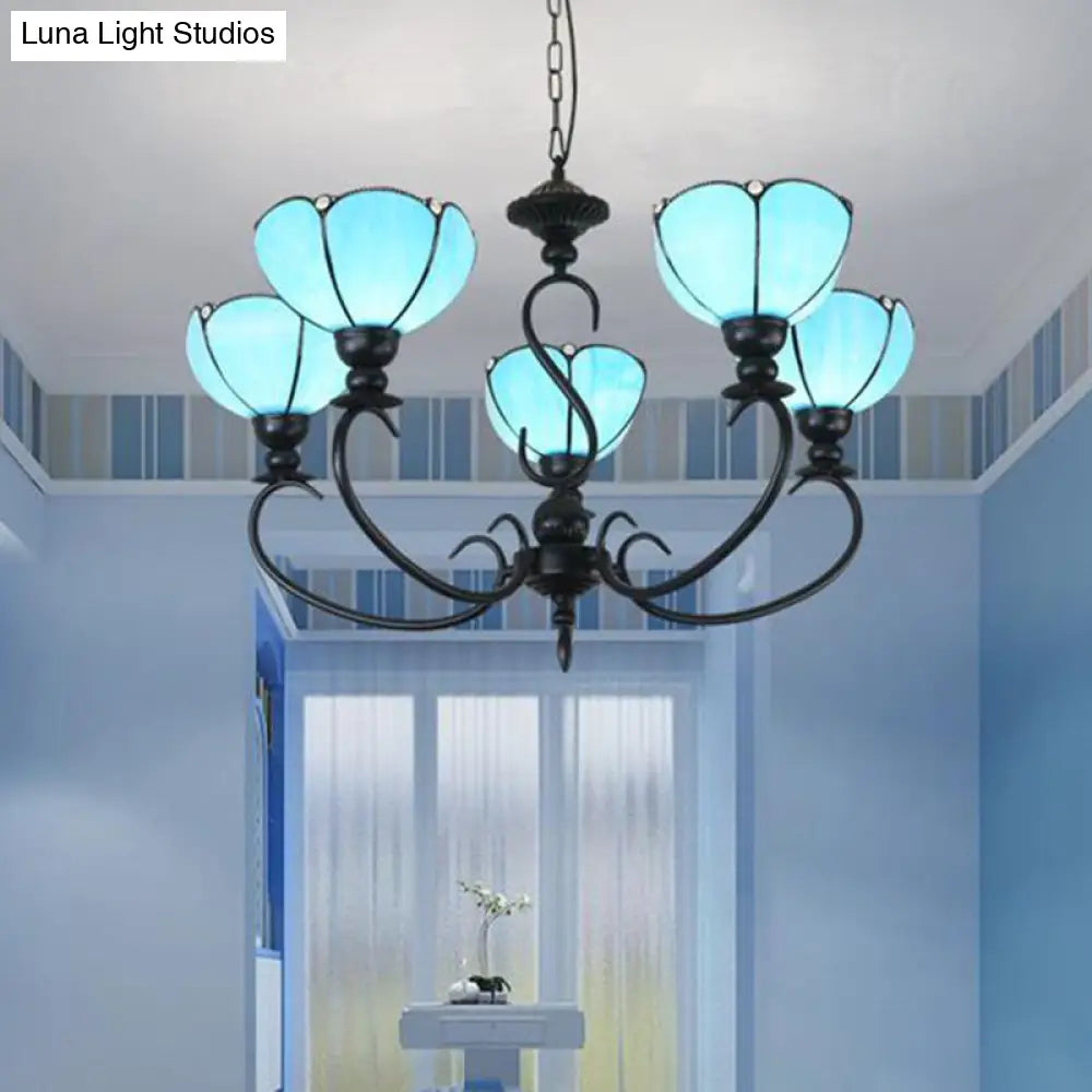 Blue Scalloped Chandelier with Baroque Design - 3 to 8 Lights, Clear & Blue Glass - Perfect for Dining Room