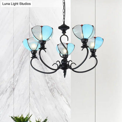 Blue Scalloped Chandelier with Baroque Design - 3 to 8 Lights, Clear & Blue Glass - Perfect for Dining Room