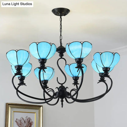 Blue Scalloped Chandelier with Baroque Design - 3 to 8 Lights, Clear & Blue Glass - Perfect for Dining Room