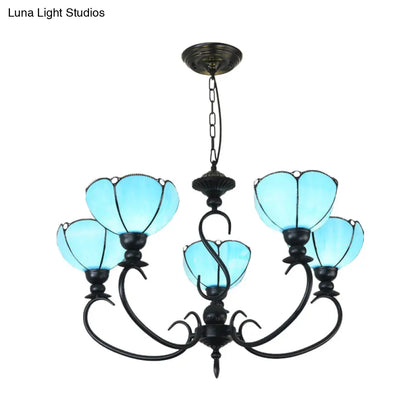 Blue Scalloped Chandelier with Baroque Design - 3 to 8 Lights, Clear & Blue Glass - Perfect for Dining Room