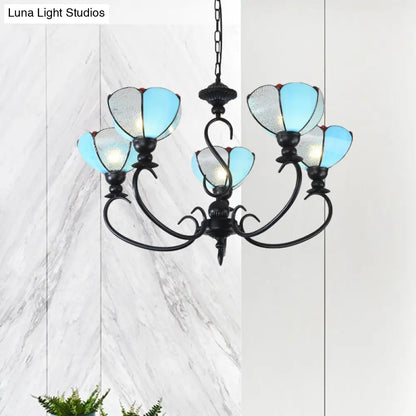 Blue Scalloped Chandelier with Baroque Design - 3 to 8 Lights, Clear & Blue Glass - Perfect for Dining Room