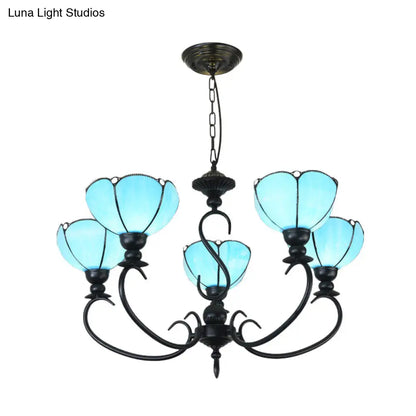 Blue Scalloped Chandelier with Baroque Design - 3 to 8 Lights, Clear & Blue Glass - Perfect for Dining Room