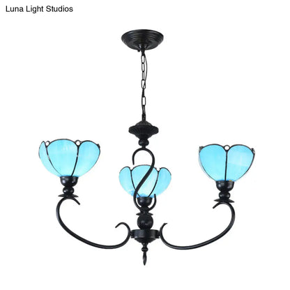 Blue Scalloped Chandelier with Baroque Design - 3 to 8 Lights, Clear & Blue Glass - Perfect for Dining Room