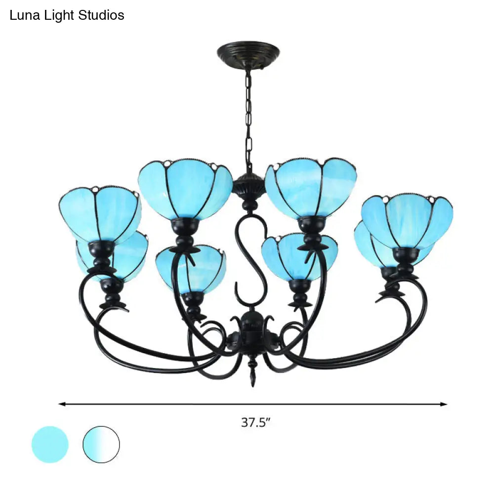 Blue Scalloped Chandelier with Baroque Design - 3 to 8 Lights, Clear & Blue Glass - Perfect for Dining Room