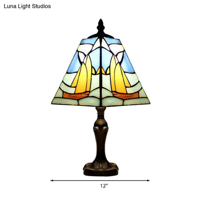 Blue Sea Desk Light - Nautical Stained Glass Table Lamp for Study Room