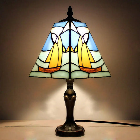 Blue Sea Desk Light - Nautical Stained Glass Table Lamp for Study Room