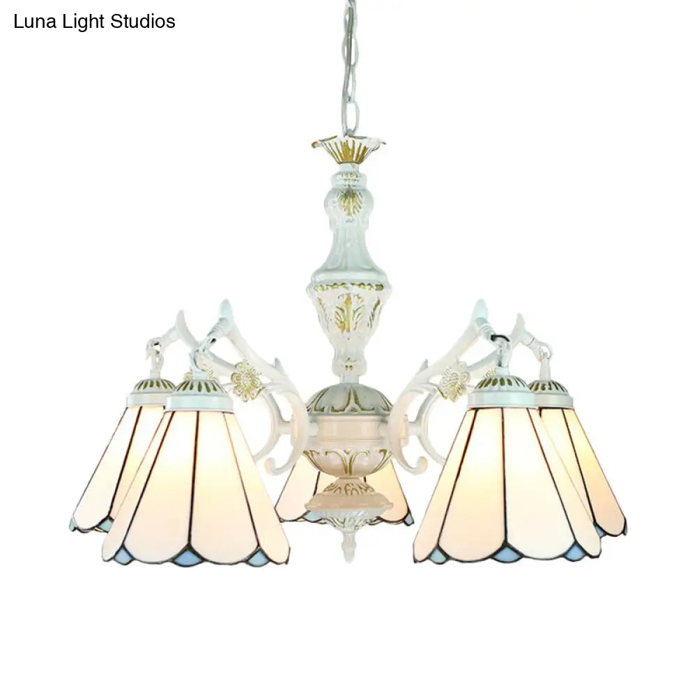 Blue Stained Glass 5-Light Chandelier with Adjustable Chain for Foyer