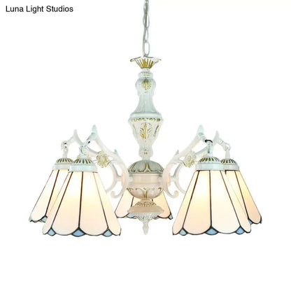 Blue Stained Glass 5-Light Chandelier with Adjustable Chain for Foyer